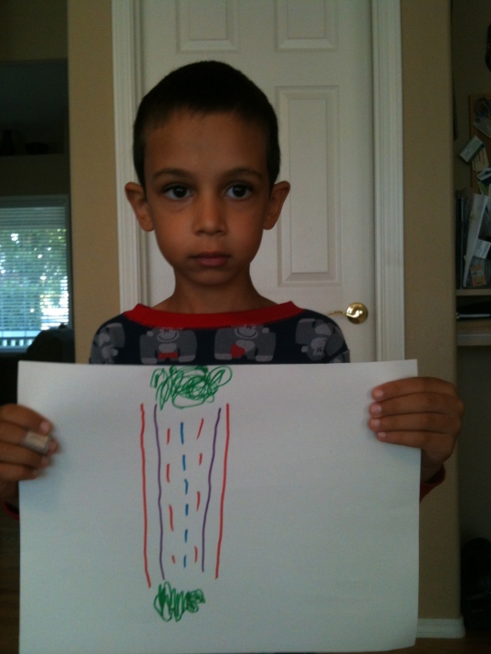A picture of "angry." Drawing his feelings actually turned out to be a pretty good alternative to yelling about them!
